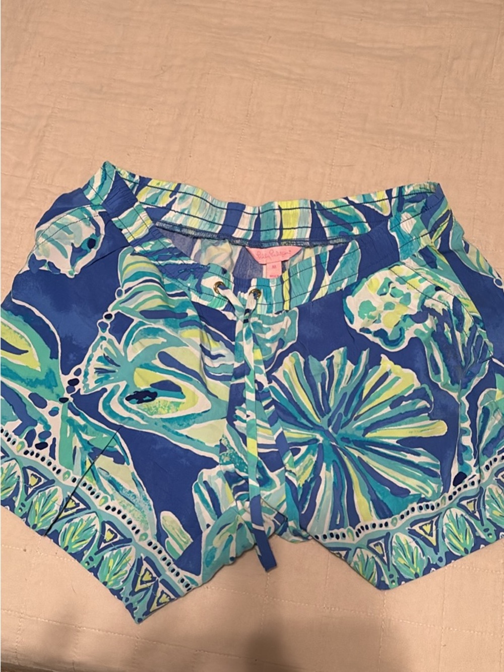 Lilly Pulitzer Blue and Aqua Tropical Print Drawstring Shorts